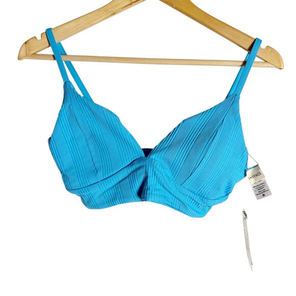 L*Space Pointelle Rib Winnie Island Blue V-Neck Bikini Swimsuit Top D Cup - Picture 4 of 9